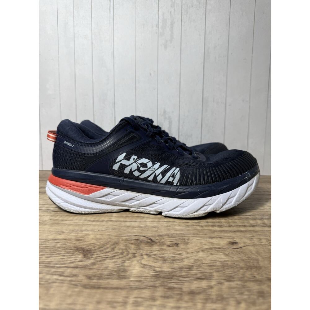 Hoka One One Bondi 7 Blue Navy Red - 1110519-BIBBL Running Sneakers SZ 9.5W / 8M